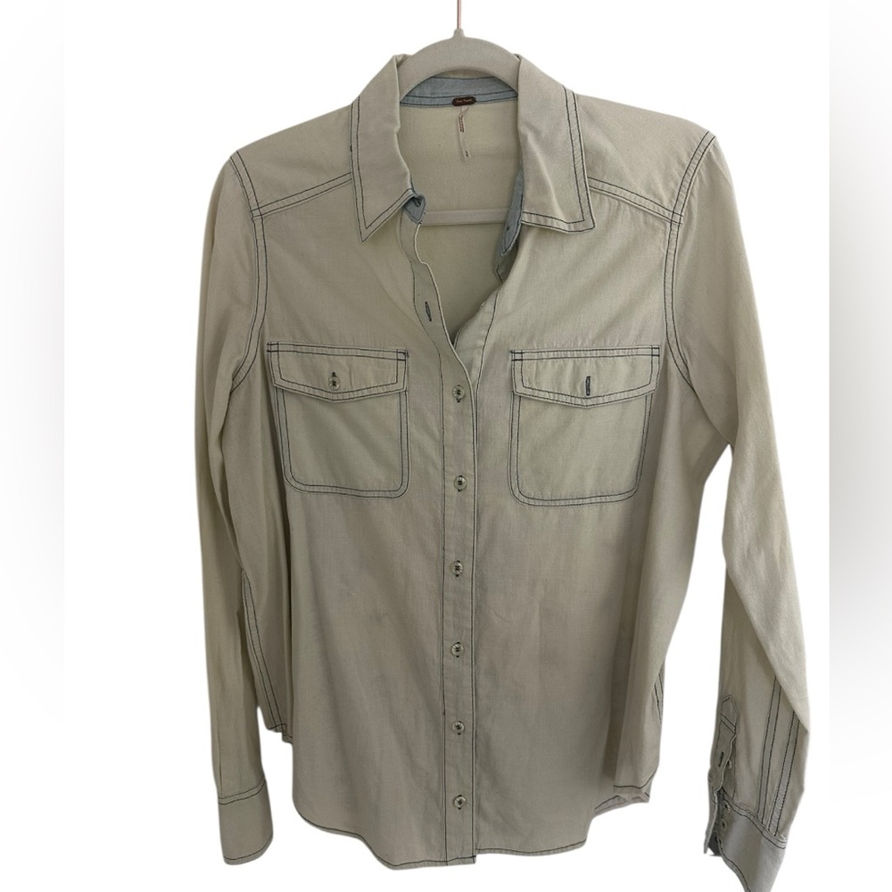 Free People‎ embroidered denim Button-Up Shirt S